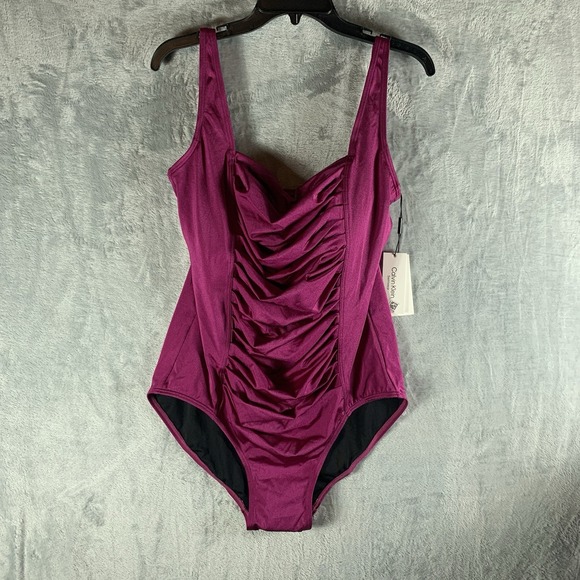Calvin Klein Swimwear Women's 16 One Piece Swimsuit Pink Pin Up Retro‎ Pleated - Picture 1 of 8